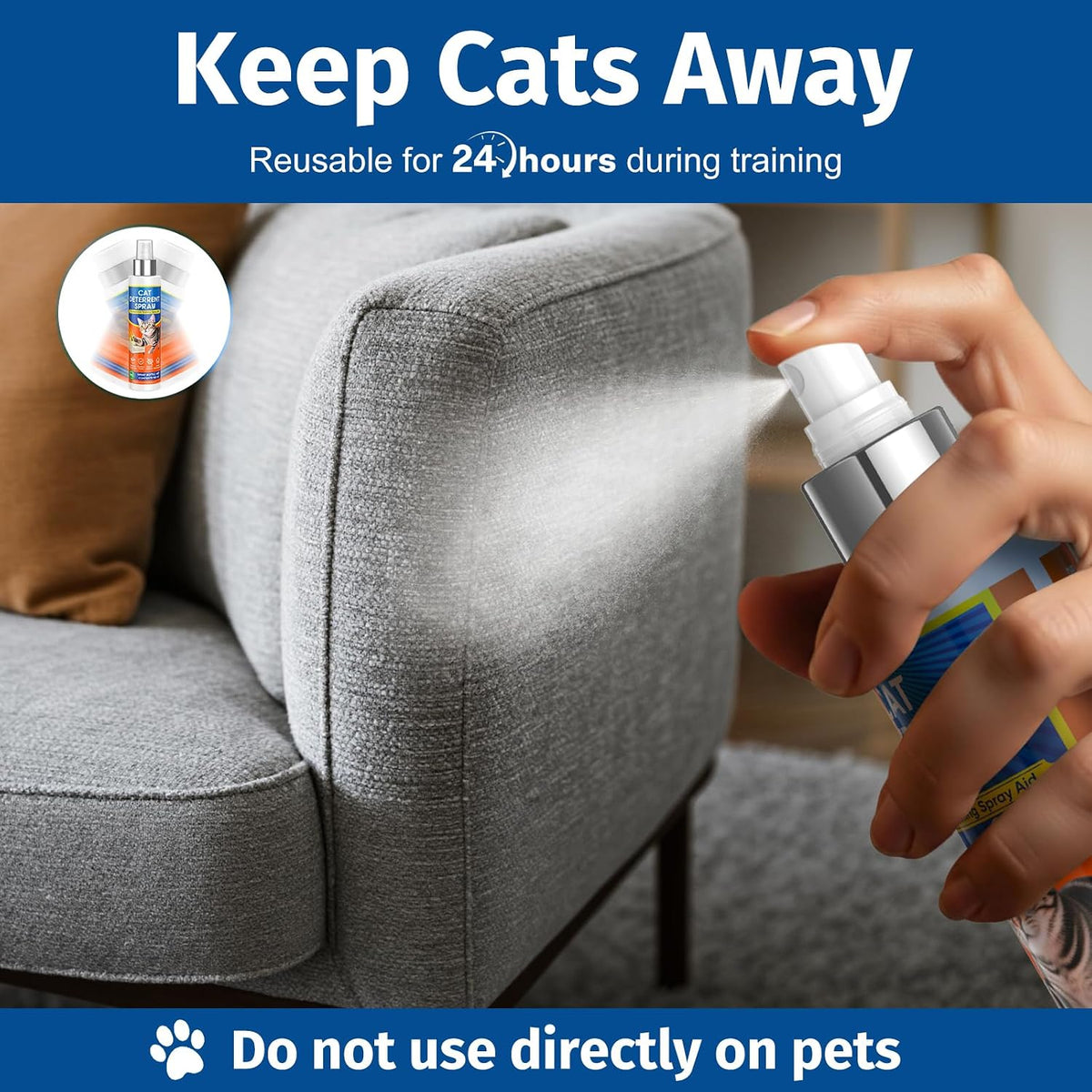 Close up of Anowbo cat repellent spray nozzle and bottle design