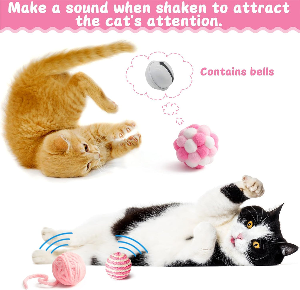 Premium imported cat toy assortment with pink feather teaser wand and crinkle balls