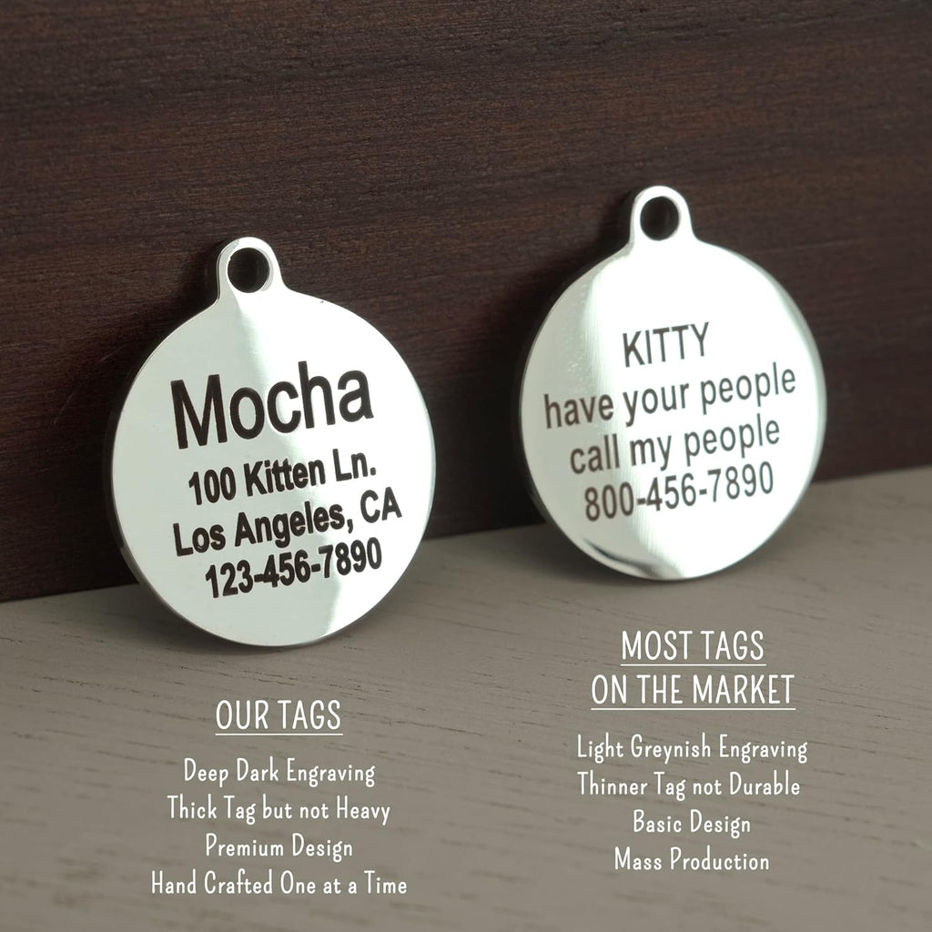 Ultra Joys premium lightweight identification tag illustrating the rust resistant polished metal finish