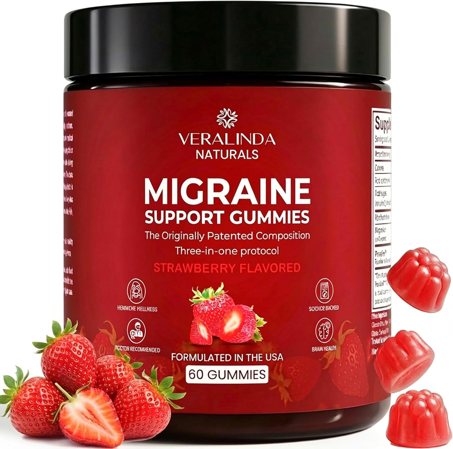 Veralinda Naturals Migraine Support Gummies front view of premium USA imported brain supplement