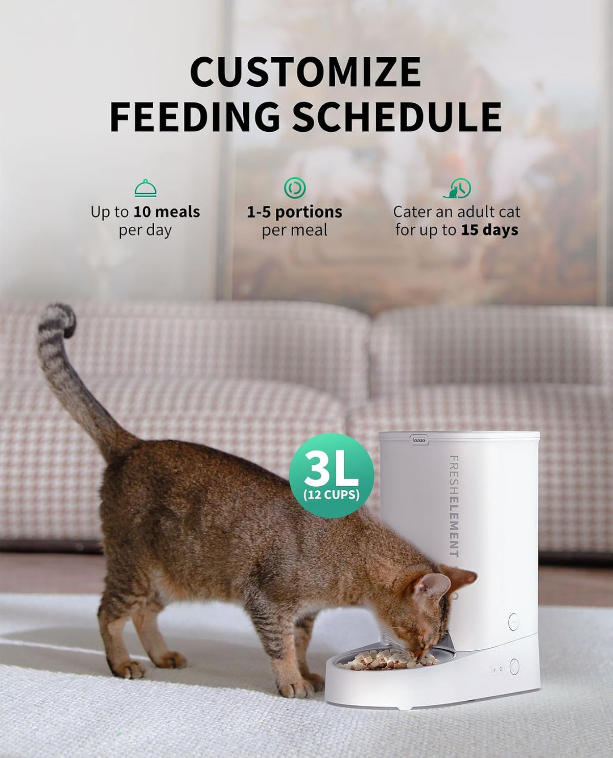 App controlled automatic dog food dispenser highlighting the top locking lid