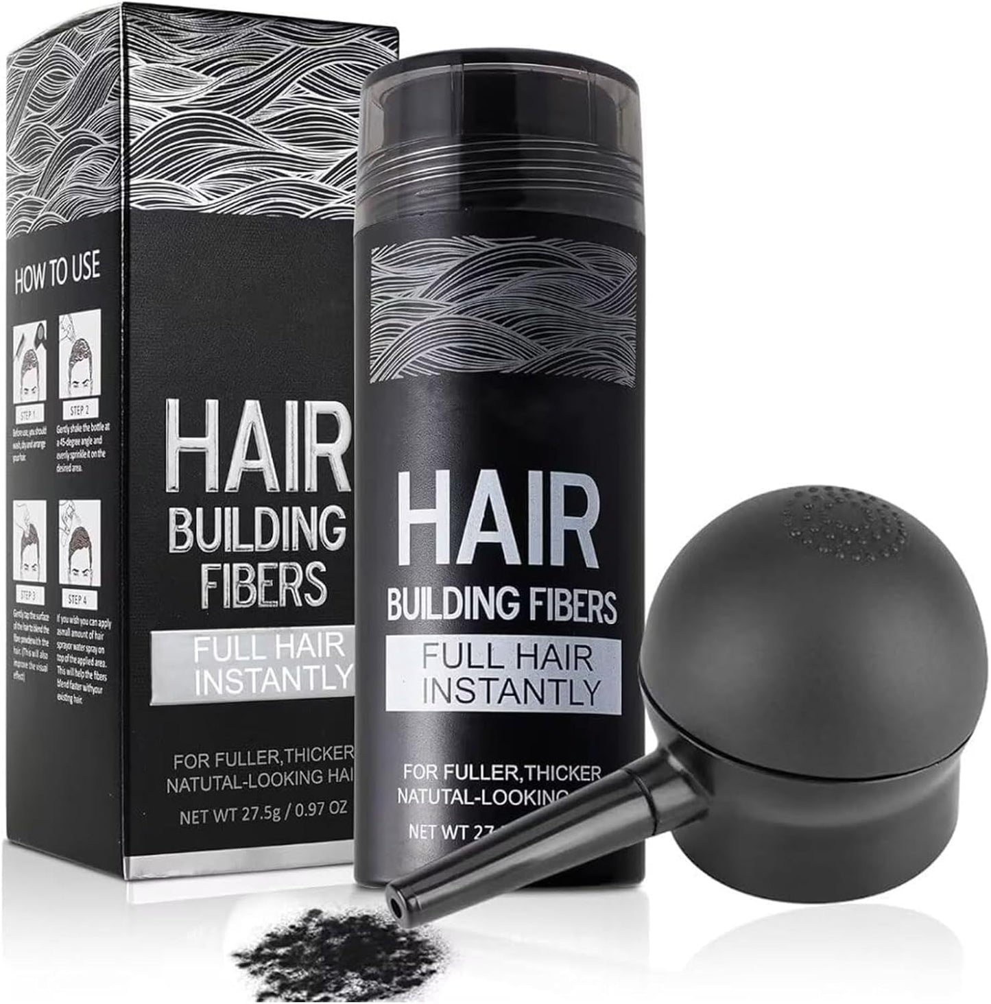 SHIFAKOU hair building fibers bottle with spray applicator front view for instant hair thickening