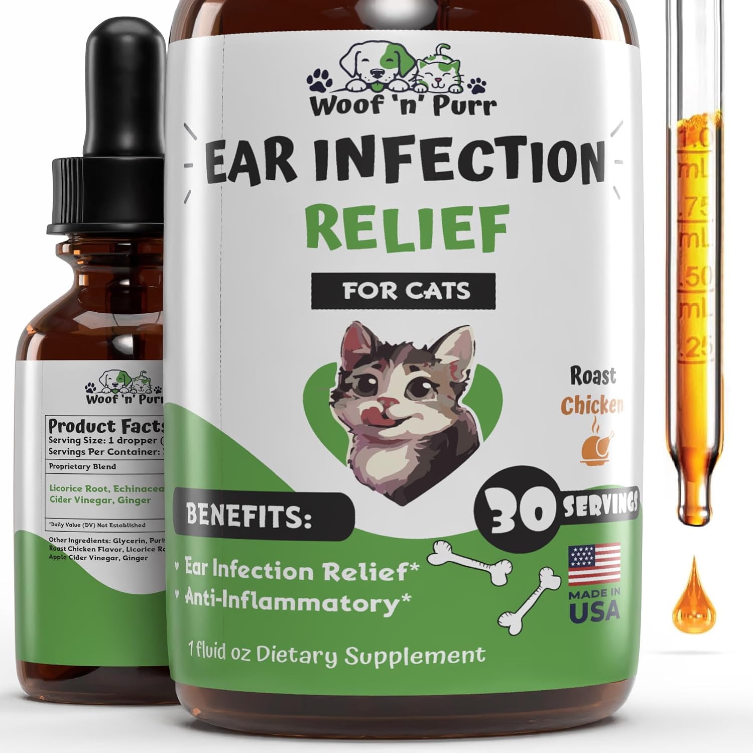 Woof 'n' Purr Natural Cat Ear Infection Treatment bottle front view