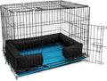Happy Howls dog crate bumper front view inside a black metal wire cage.