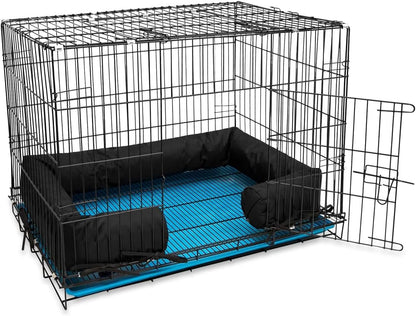 Happy Howls dog crate bumper front view inside a black metal wire cage.