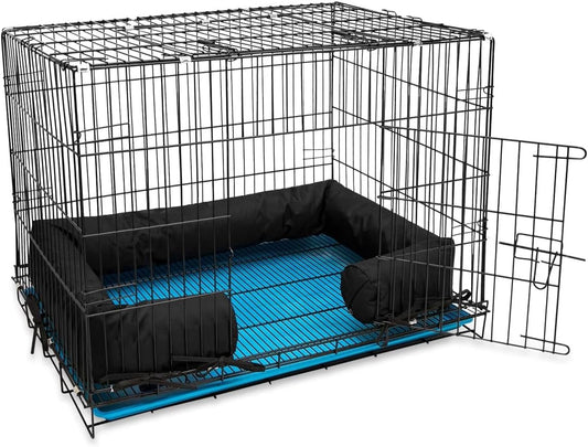 Happy Howls dog crate bumper front view inside a black metal wire cage.