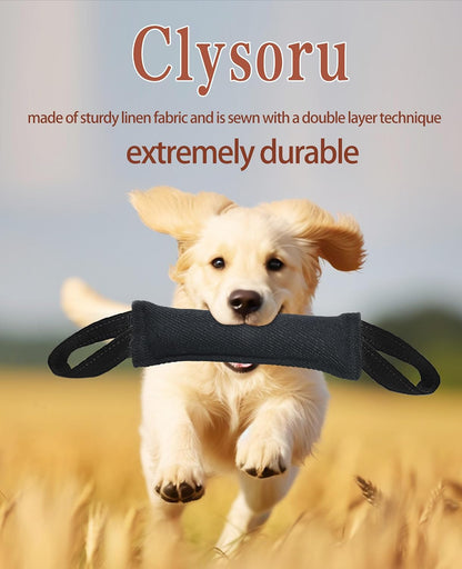 Close up view of the tear resistant French linen material on the Clysoru dog training toy.