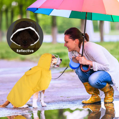 Large size yellow dog raincoat with adjustable belly straps