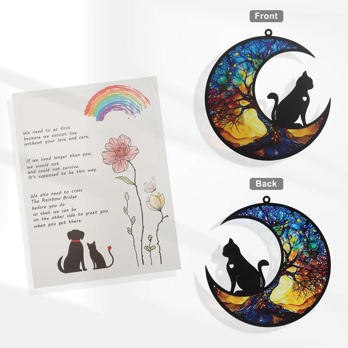 Complete cat passing away gift set including chain hook personalization pen and card