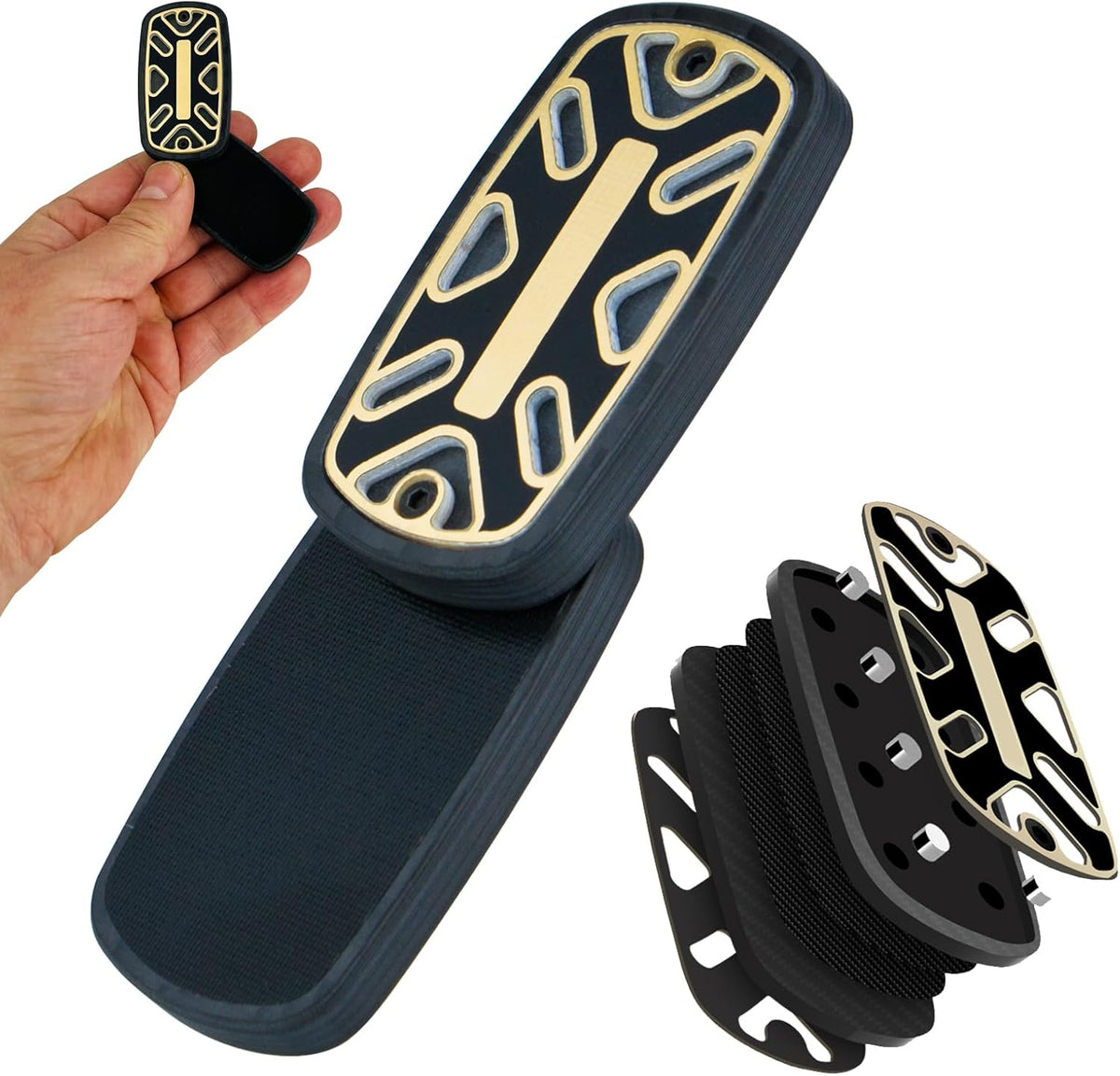 DjuiinoStar Silent Fidget Slider carbon fiber front view showing black and gold matrix pattern