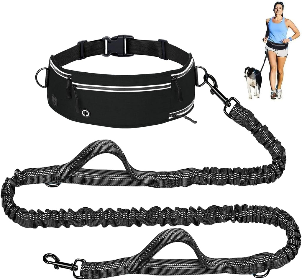 QUAN DUO DUO hands free dog leash front view with zipper pouch.