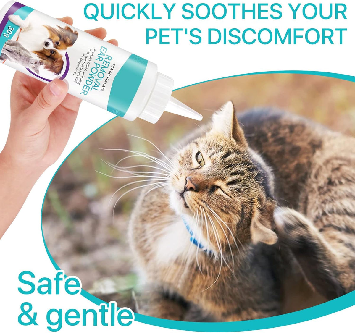 Close up of Zixaok ear cleaning powder for pets