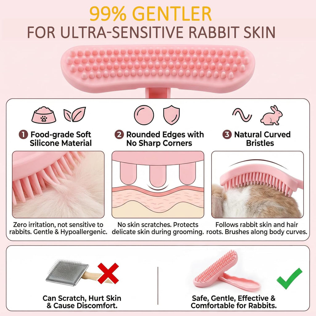 MCTOURY small animal deshedding brush showing the ergonomic back handle design