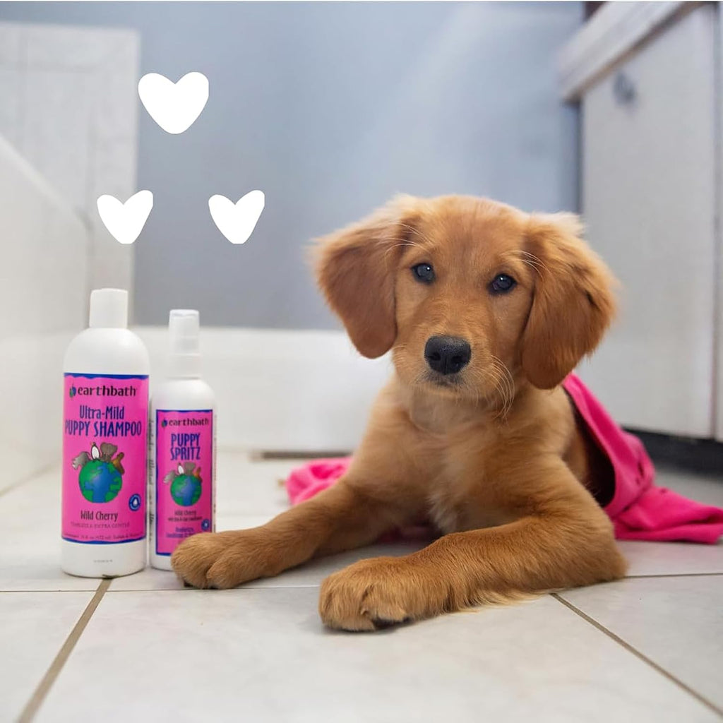 Close up of Earthbath puppy spray nozzle and pump