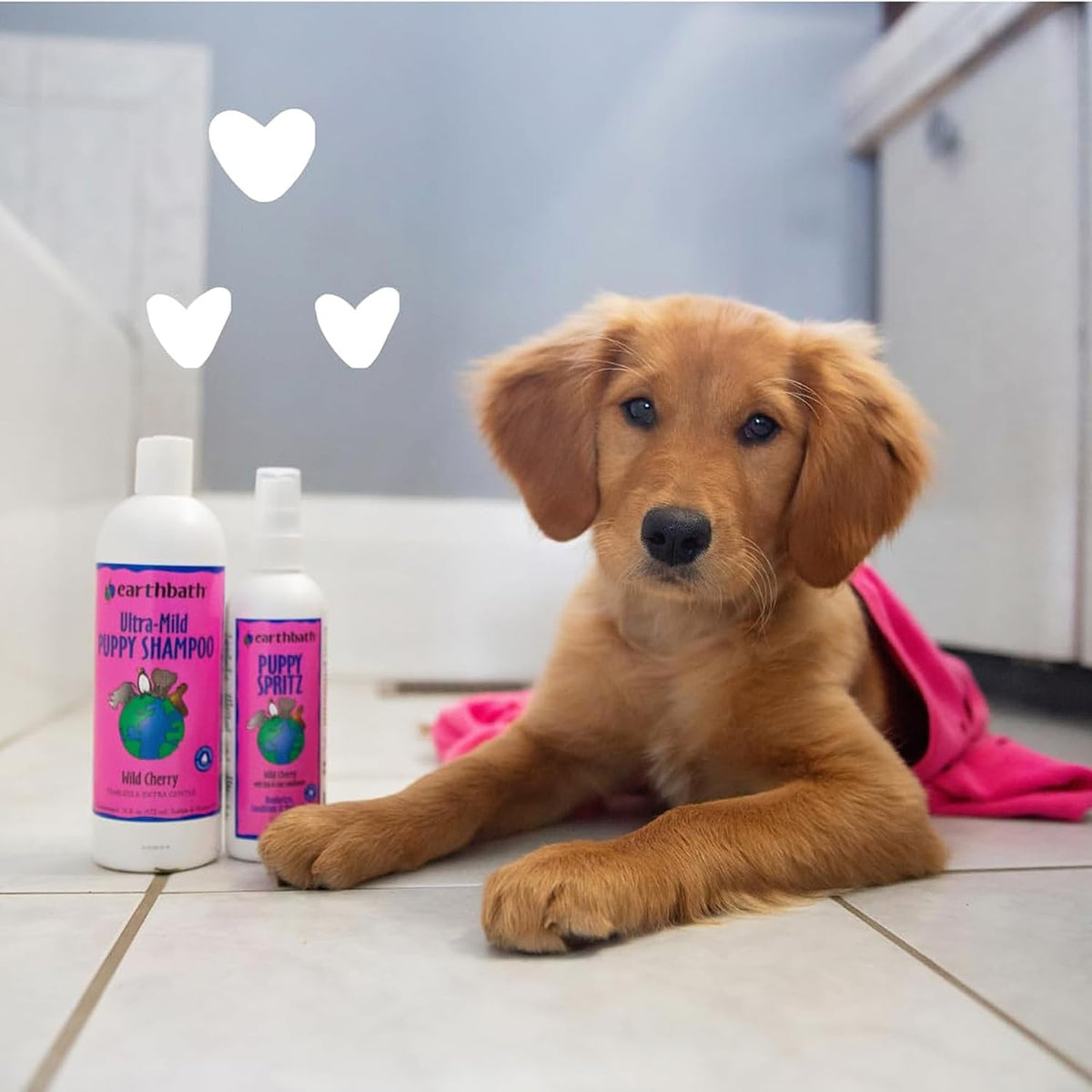 Close up of Earthbath puppy spray nozzle and pump