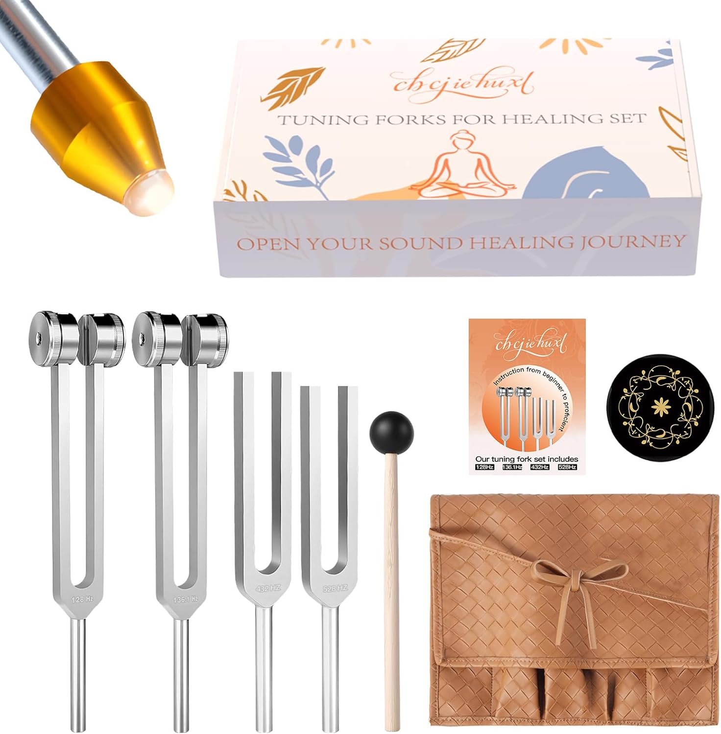 CBCJIEHUXL Tuning Forks for Healing Set front view displaying four aluminum alloy forks