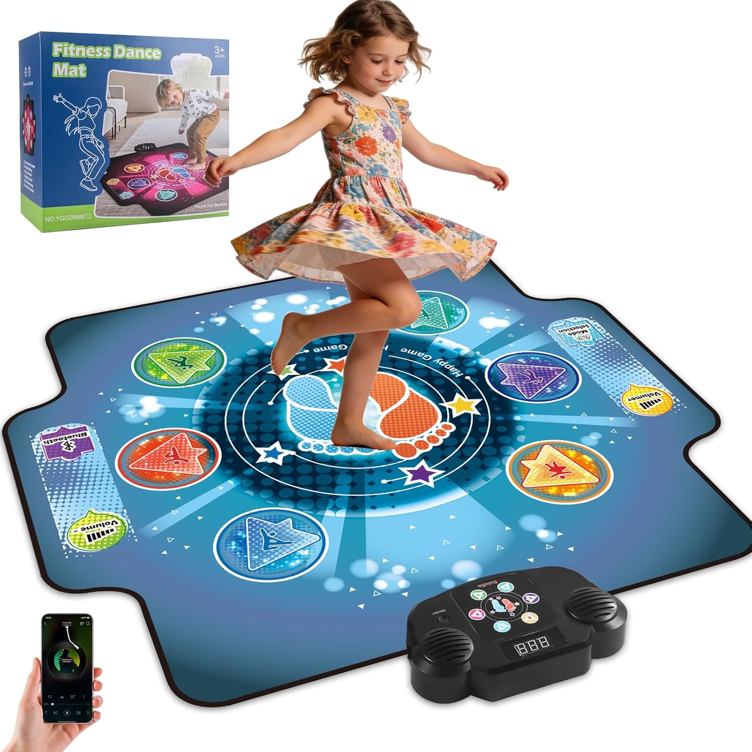 BulaBe Upgraded Dance Mat for kids front view with light-up panels