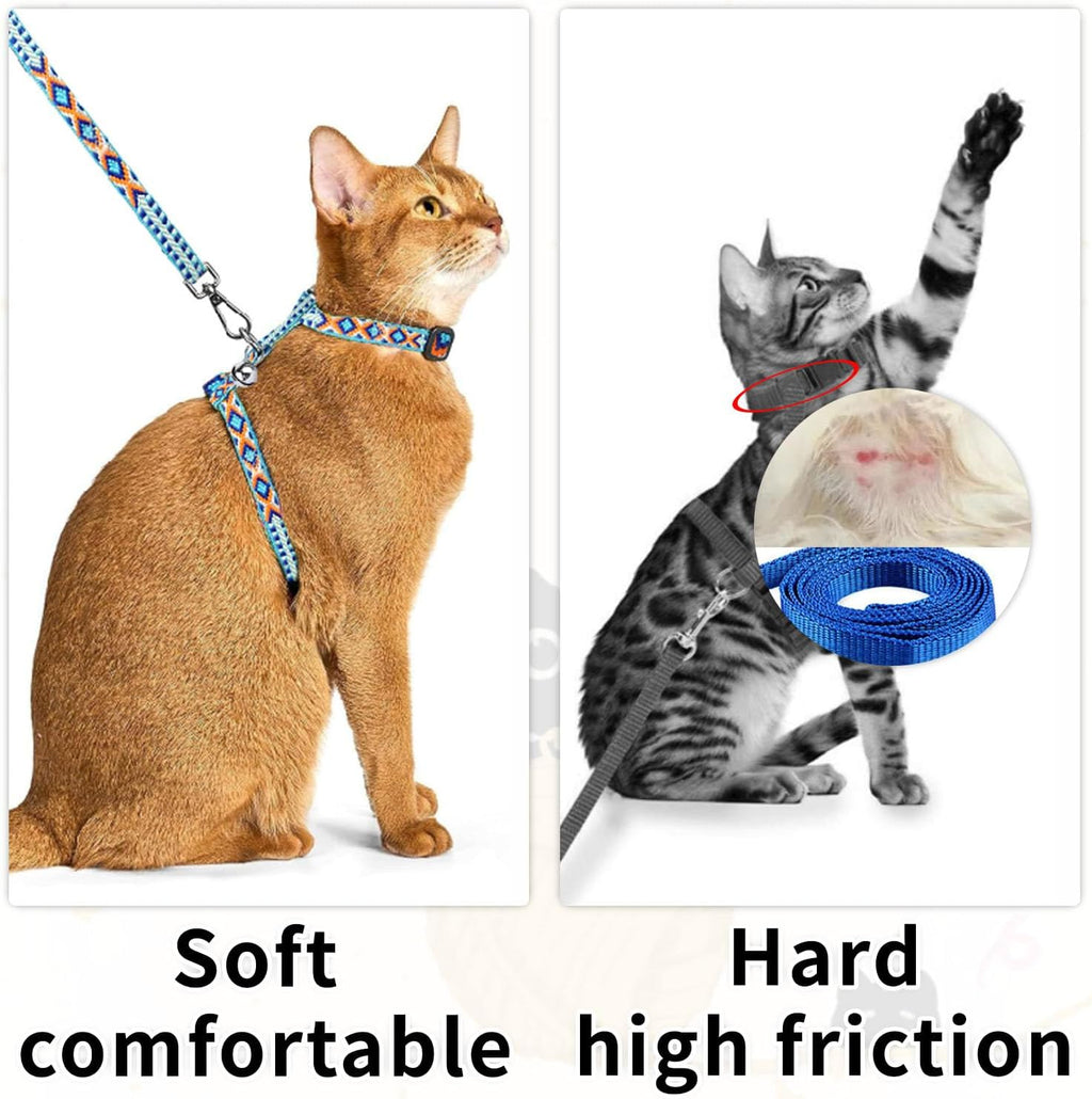 Blue nylon escape proof cat harness on a white background