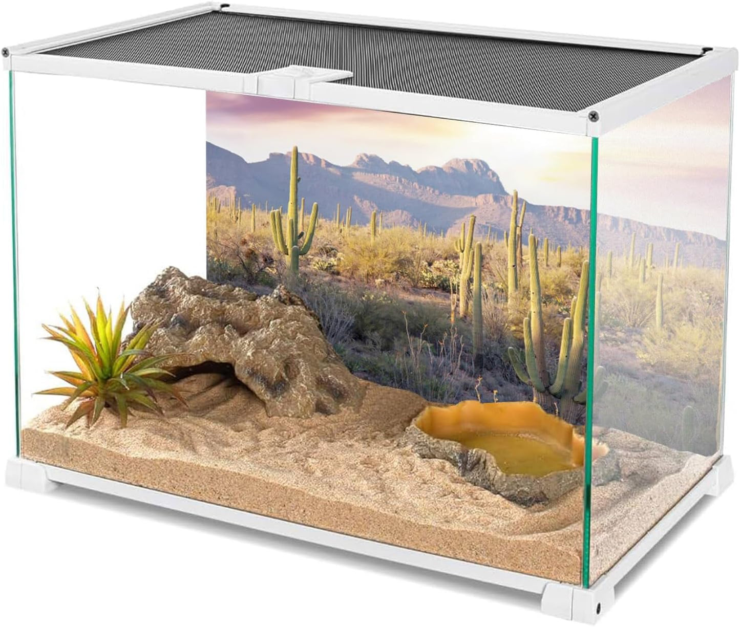 Durable polyester fabric aquarium backdrop featuring Sonoran desert sunset design