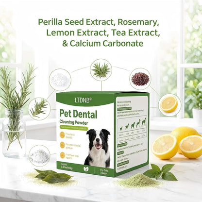 Premium dog toothbrush alternative powder showing veterinary approved formula