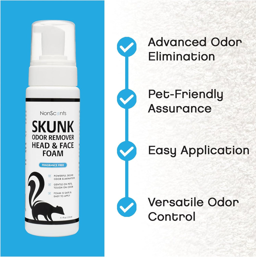 Fragrance-free skunk odor remover being applied to dog fur with gloves