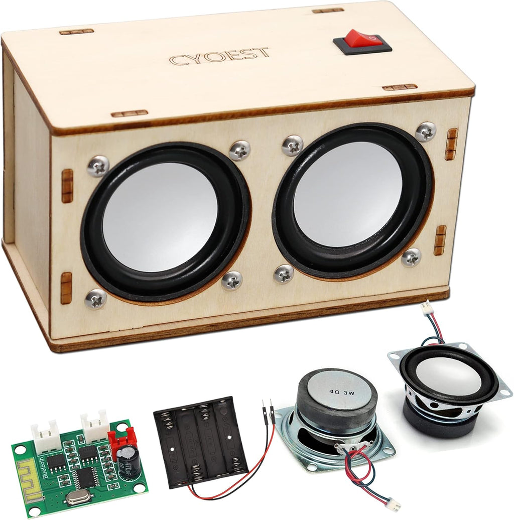 CYOEST STEM DIY Bluetooth Speaker Kit front view of assembled wooden audio box