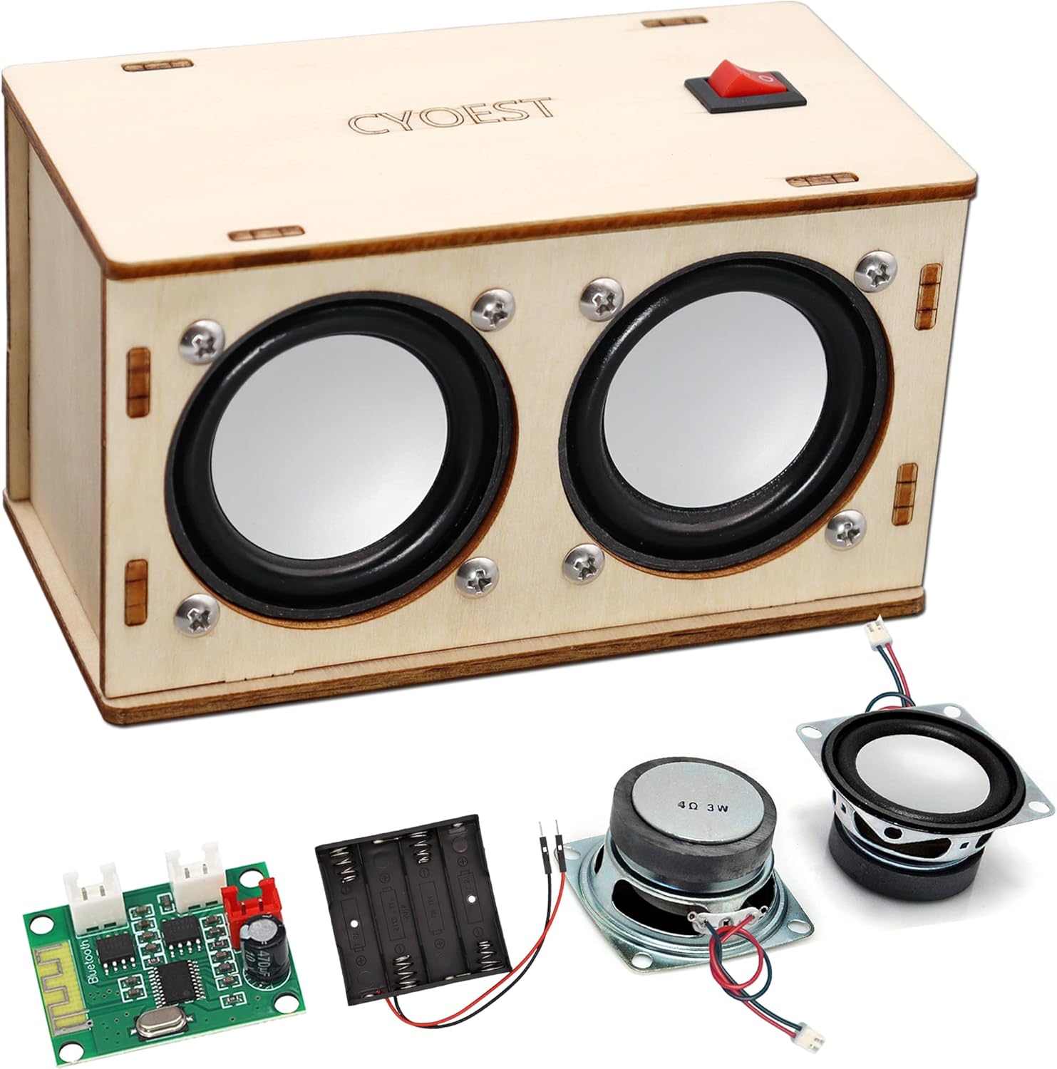 CYOEST STEM DIY Bluetooth Speaker Kit front view of assembled wooden audio box