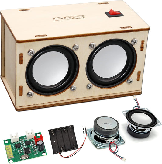 CYOEST STEM DIY Bluetooth Speaker Kit front view of assembled wooden audio box