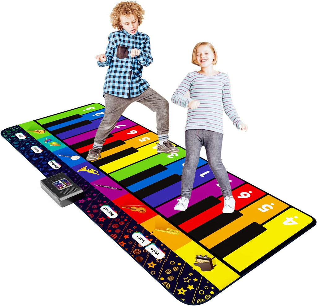 Sunlin floor piano mat front view showing the colorful twenty-four touch keys and instrument selectors.