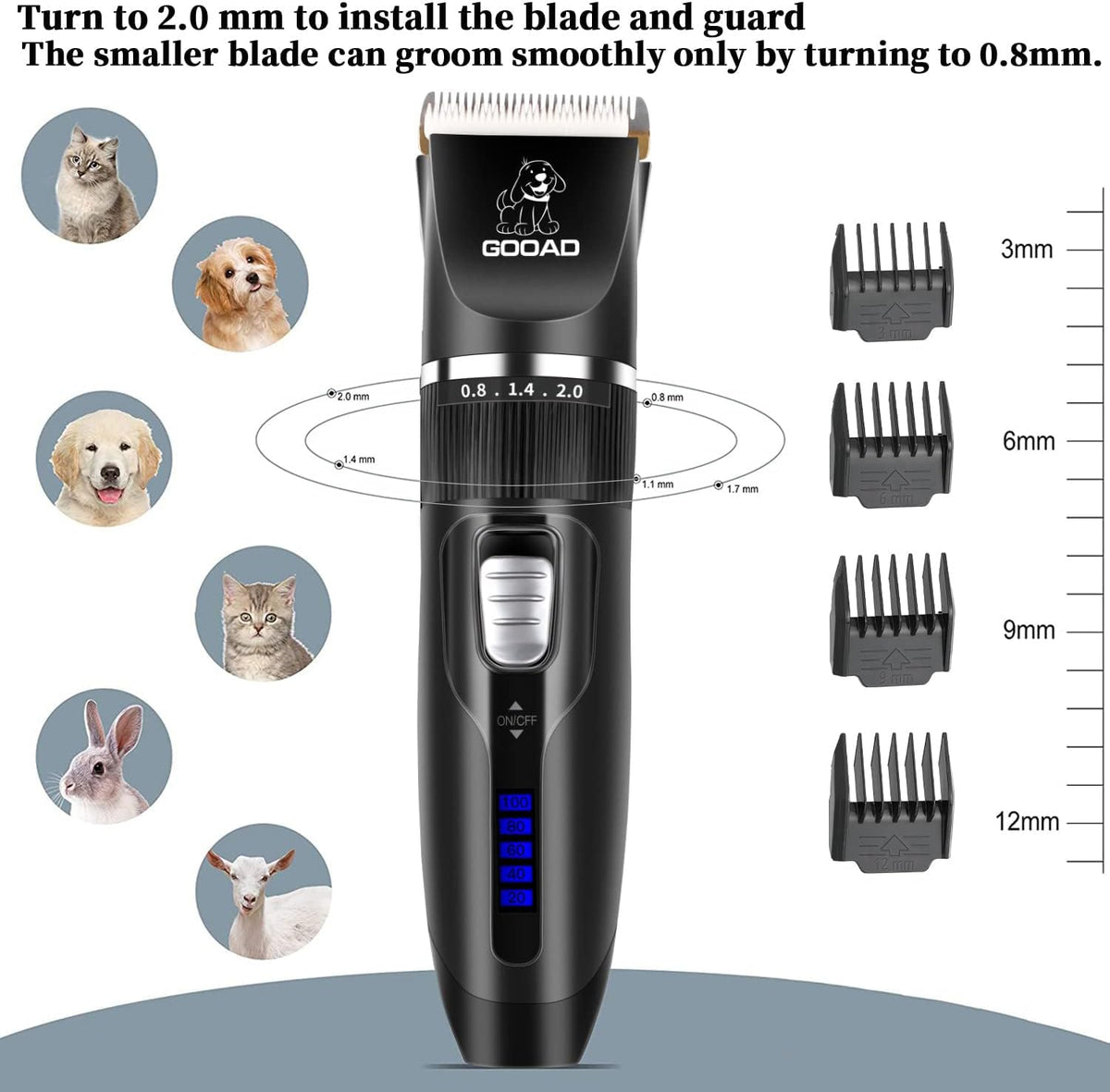 Cakapet rechargeable pet clipper being held to demonstrate the ergonomic lightweight grip