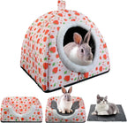 Warm Rabbit Hideout, Washable Bunny Bed & Hideaway House with Strawberry Design, Cozy Fleece Hut for Indoor Rabbits Guinea Pigs and Other Small Animals - Image 1
