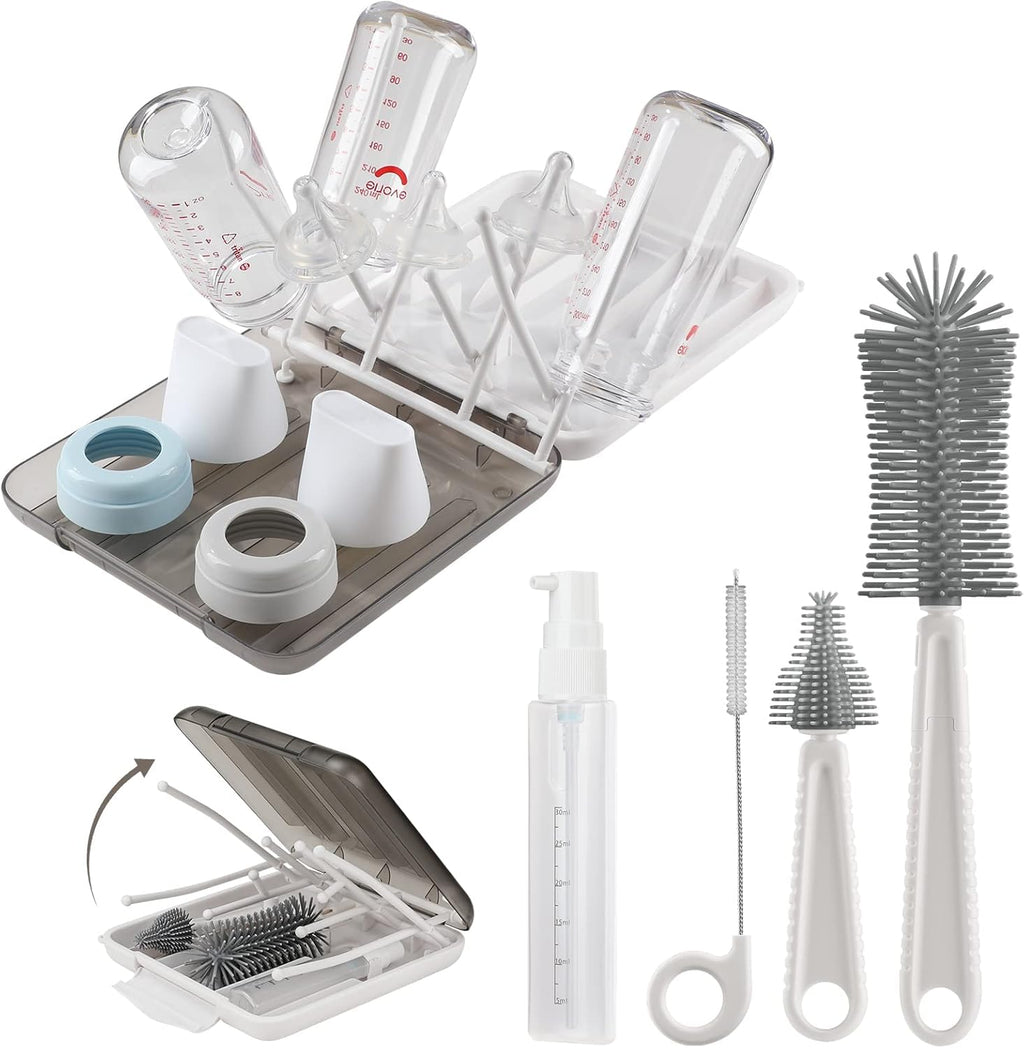 YomauiYee 6-in-1 baby bottle cleaning kit with gray silicone brush