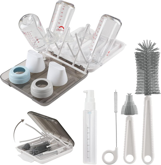 YomauiYee 6-in-1 baby bottle cleaning kit with gray silicone brush