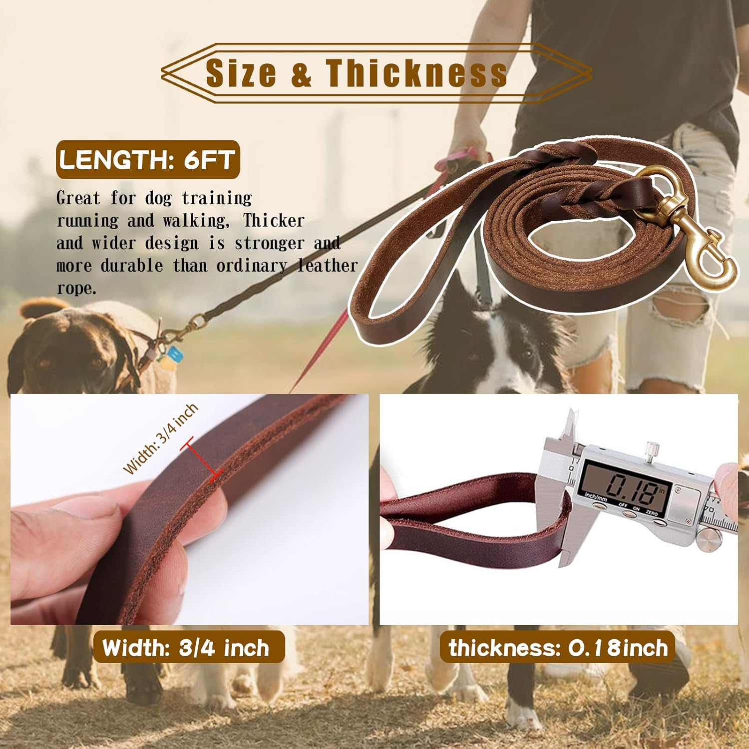 Heavy duty copper hook on leather dog leash