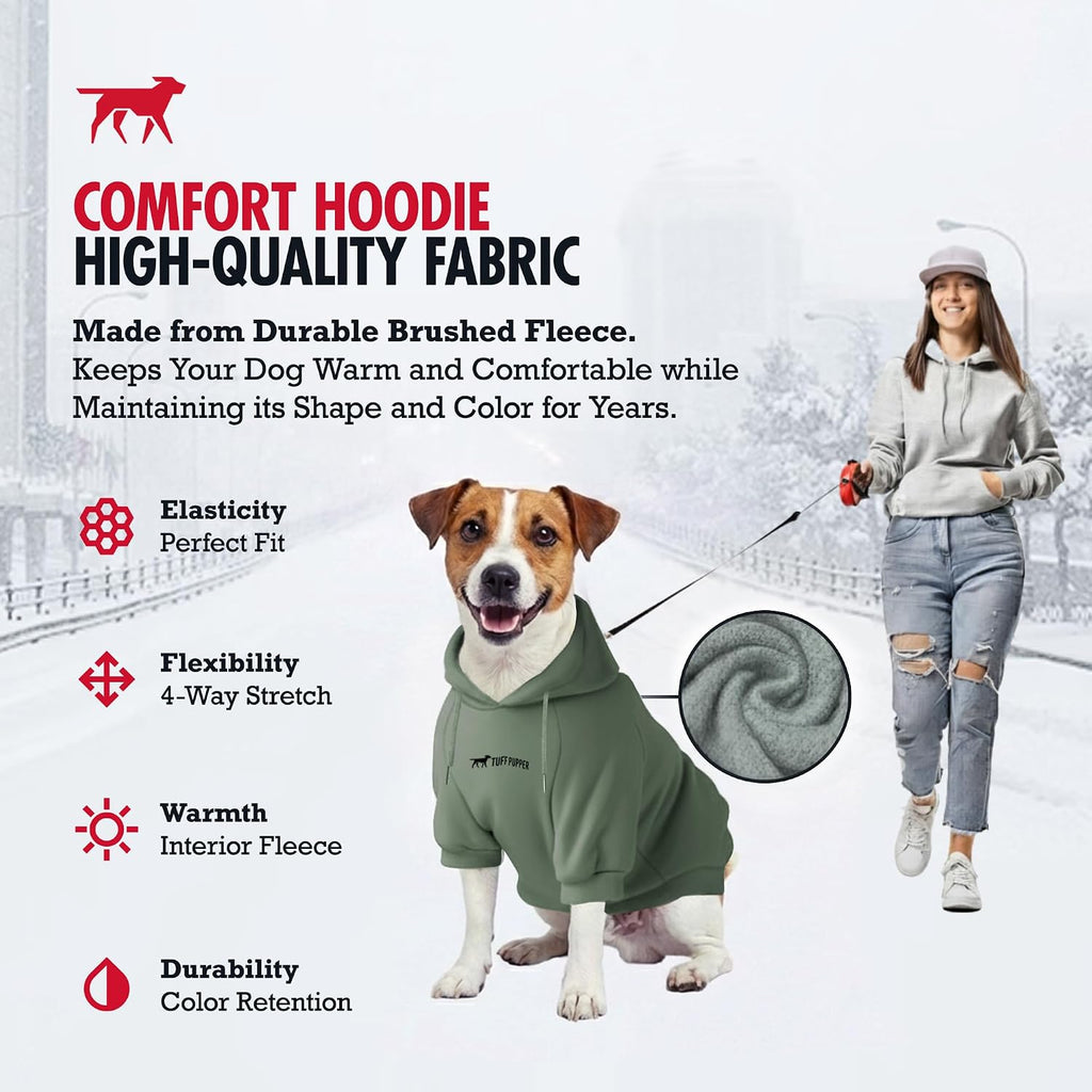 Back view of the teal Tuff Pupper hoodie highlighting the integrated convenient leash attachment hole.
