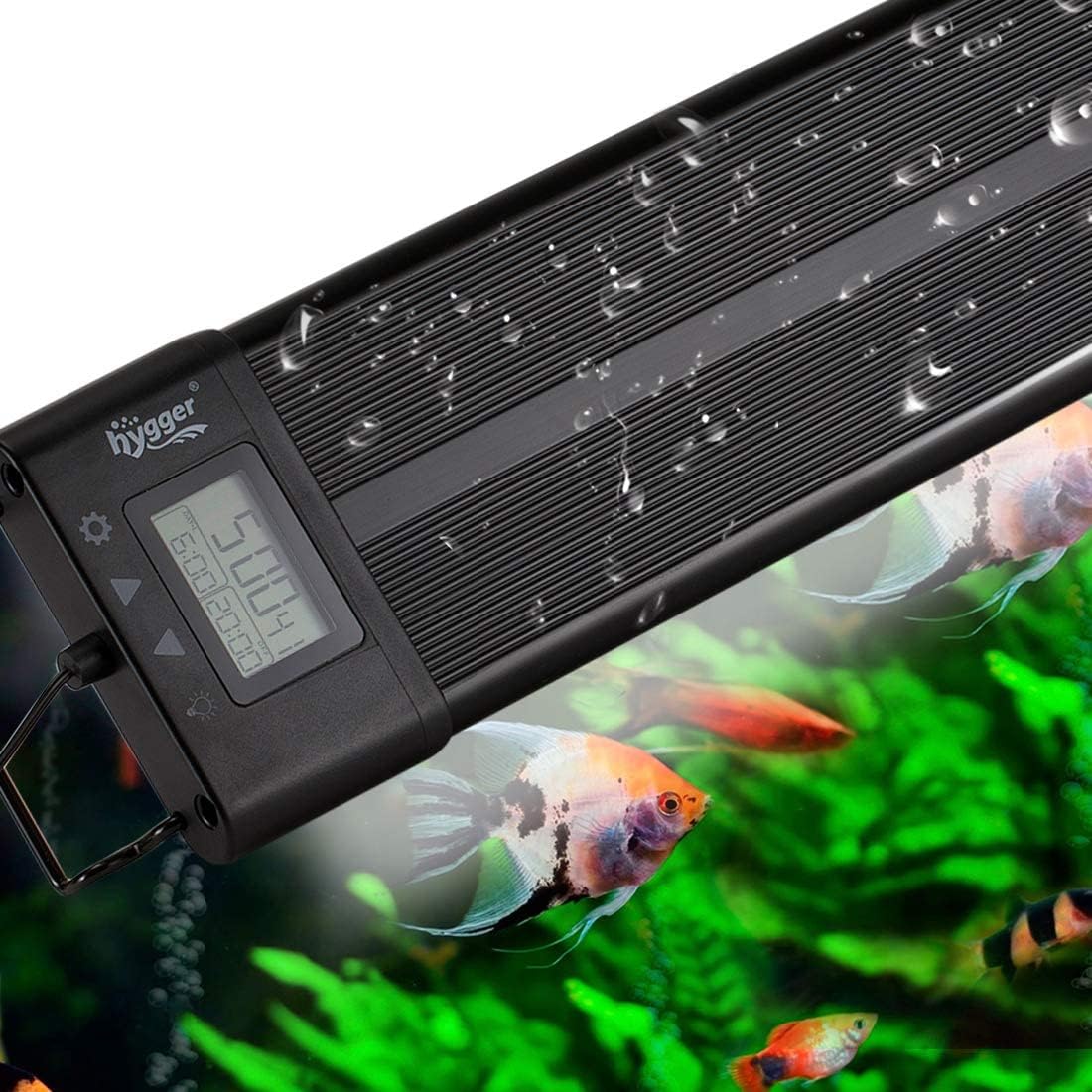 Hygger aquarium programmable LED light front view showcasing LCD display