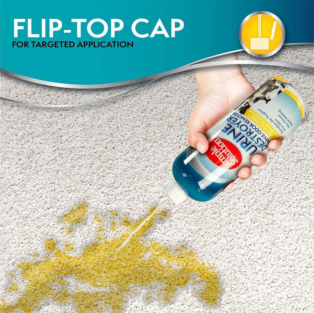 Simple Solution urine stain eliminator safe for colorfast fabrics label view