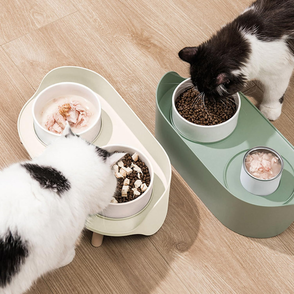 Hanamya dual pet bowls with non slip stand bone china cat dishes