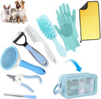 Aglads 8 Pieces Pet Grooming Kit front view showcasing the complete blue collection inside the travel storage bag.