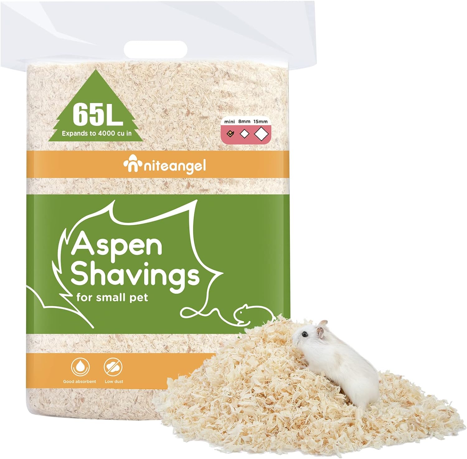Niteangel Aspen Shaving Hamster Bedding 65L front view packaging