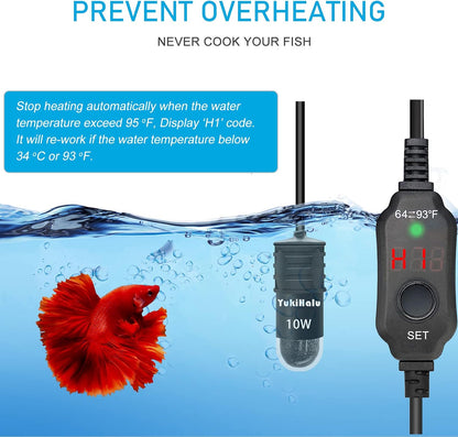 LED digital display of YukiHalu aquarium heater showing temperature