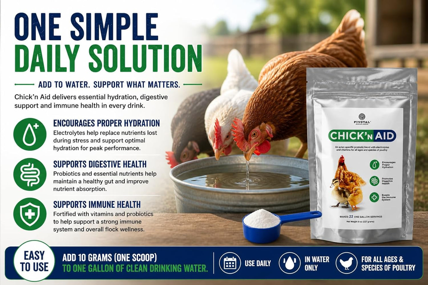 Water soluble avian health powder for ducks and turkeys showing fine texture
