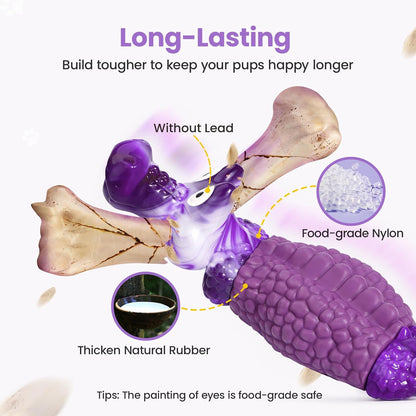 Large dog playing with purple HGB alligator squeaky toy