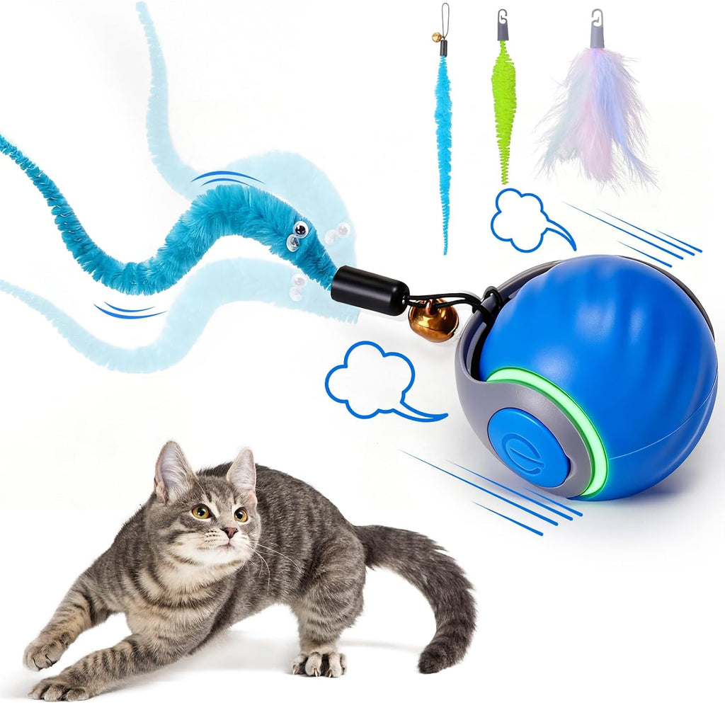 Baborui interactive cat toy ball blue front view