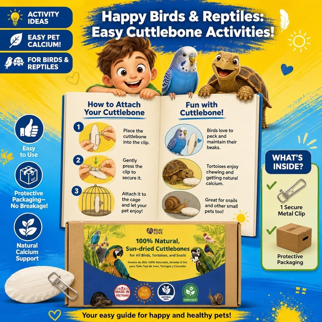 Birds LOVE 3.5-4" Cuttlebone for Birds - 100% Natural Sun-Dried Calcium & Beak Conditioning Supplement for Parakeets, Budgies, Cockatiels, Finches & Canaries - 4 Pack with Holder - Made in Vietnam - Image 6