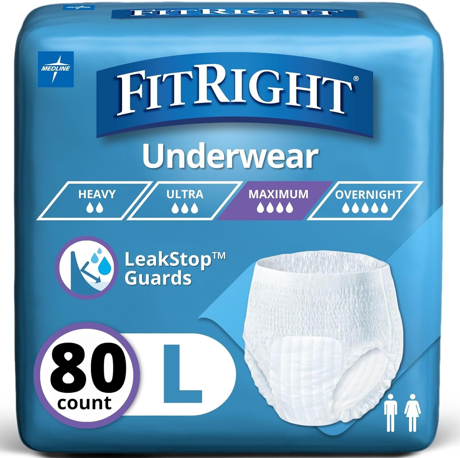 Medline FitRight Super Adult Incontinence Underwear front packaging view showing Large size details.