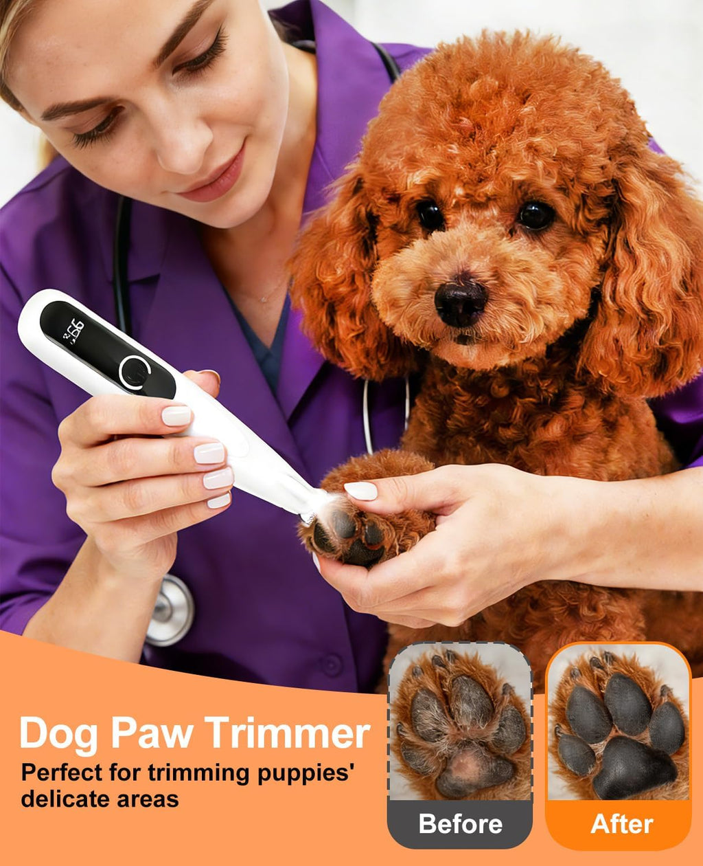 IREDOON dog paw trimmer showing the smart digital display screen