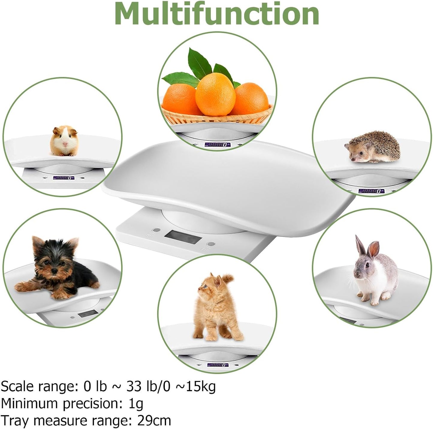 Qulable multi function small animal weight machine displaying metric and imperial unit switching