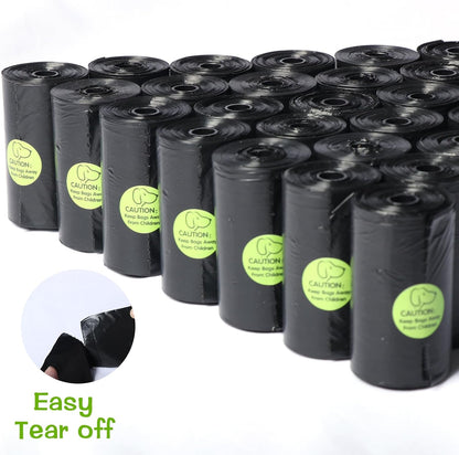 Sixty rolls of extra thick leak proof pet waste bags displayed together