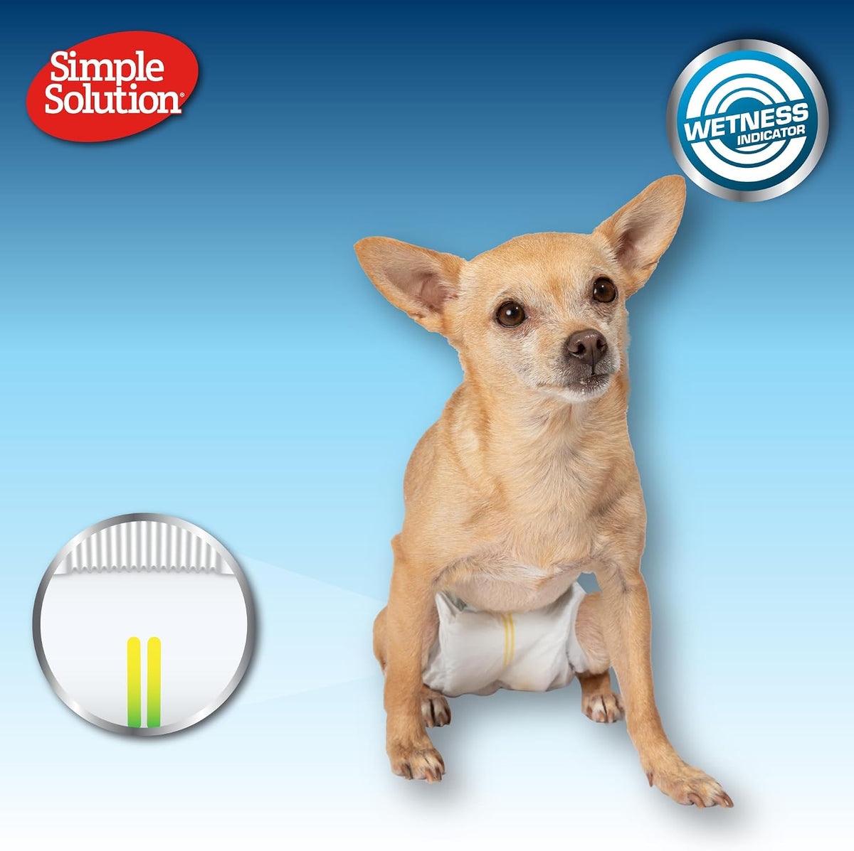 Simple Solution male dog wrap wetness indicator strip before and after use demonstration.